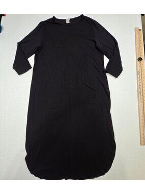 Chicos Size 16/18 XL 3 Black Long Sleeve Midi Dress Relaxed Minimalist